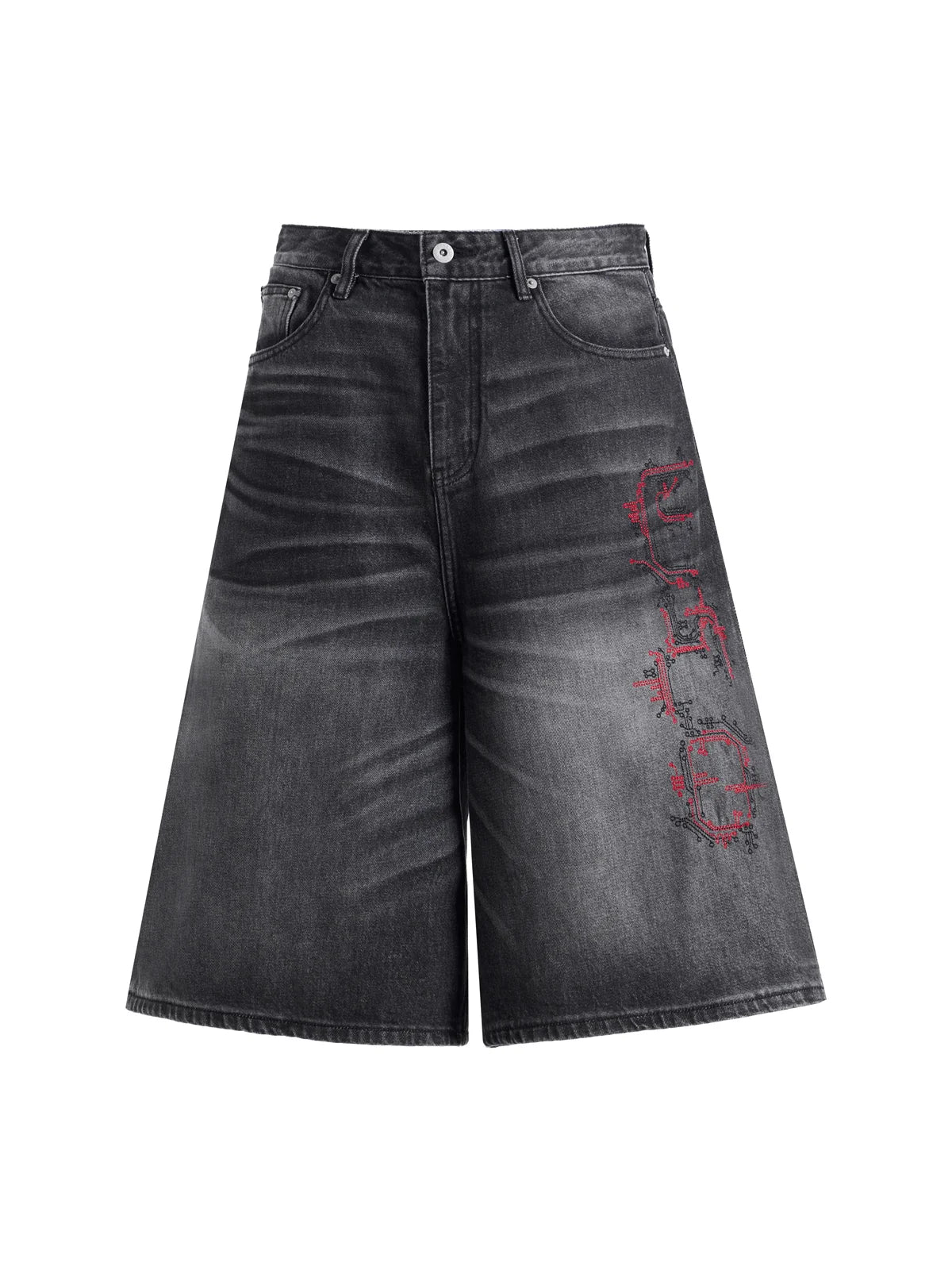 Wide Leg Denim Jorts black