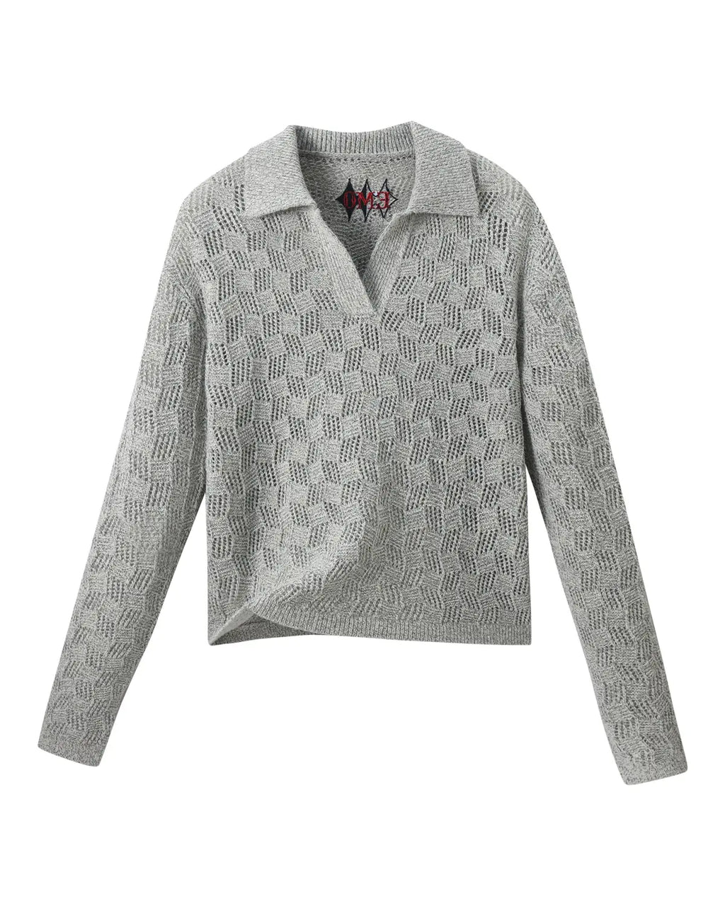 EMO Open-Neck Diamond Knit Relaxed Polo（grey）
