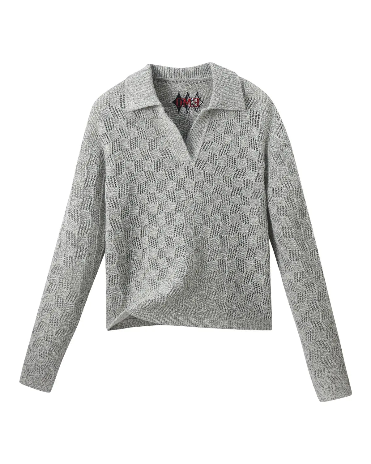 EMO Open-Neck Diamond Knit Relaxed Polo（grey）
