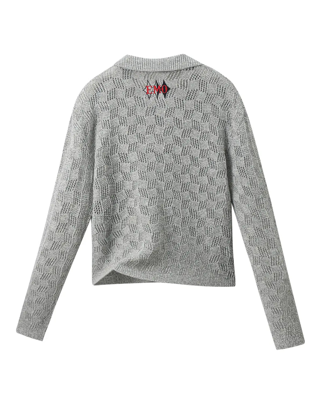 EMO Open-Neck Diamond Knit Relaxed Polo（grey）