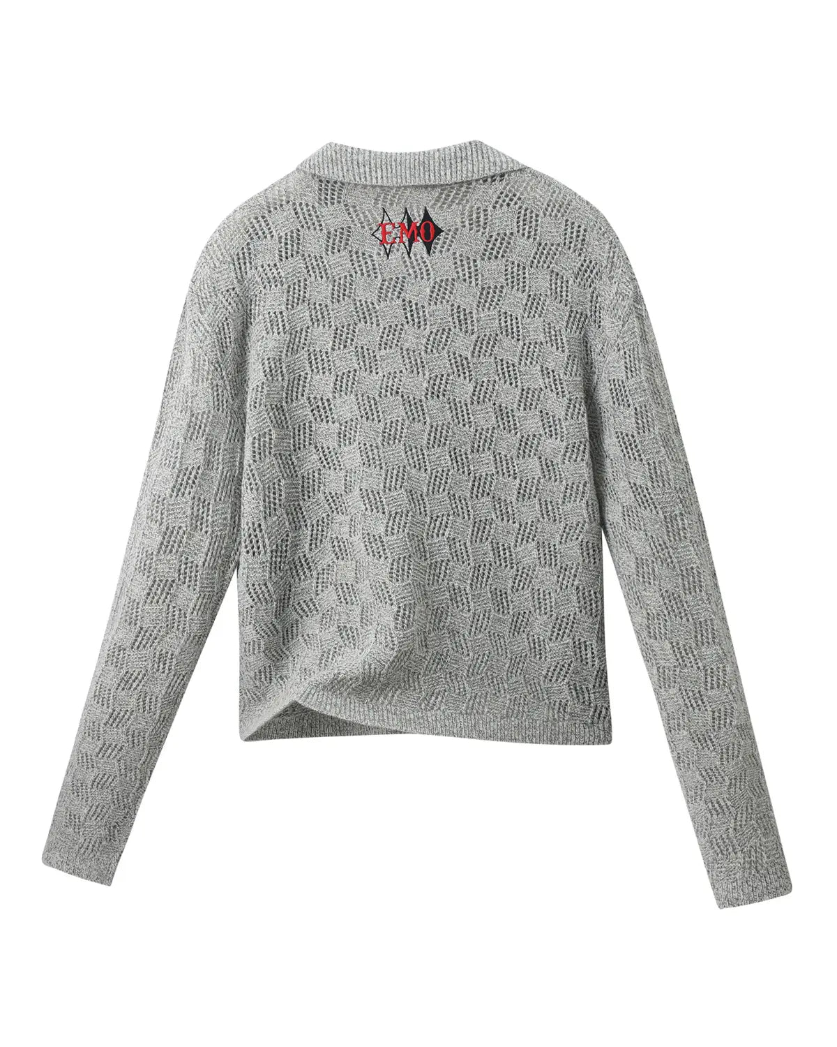EMO Open-Neck Diamond Knit Relaxed Polo（grey）