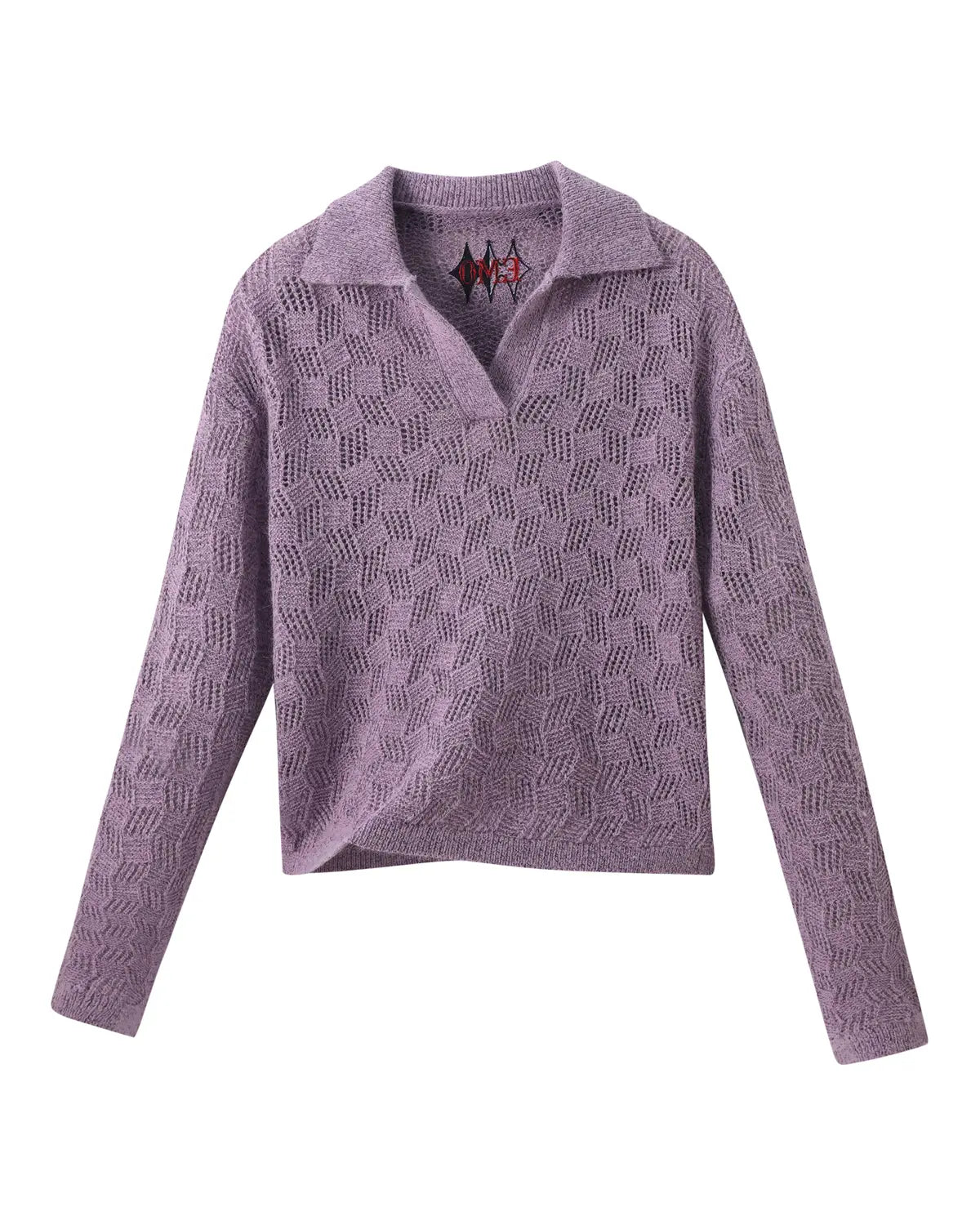 EMO Open-Neck Diamond Knit Relaxed Polo（Purple）