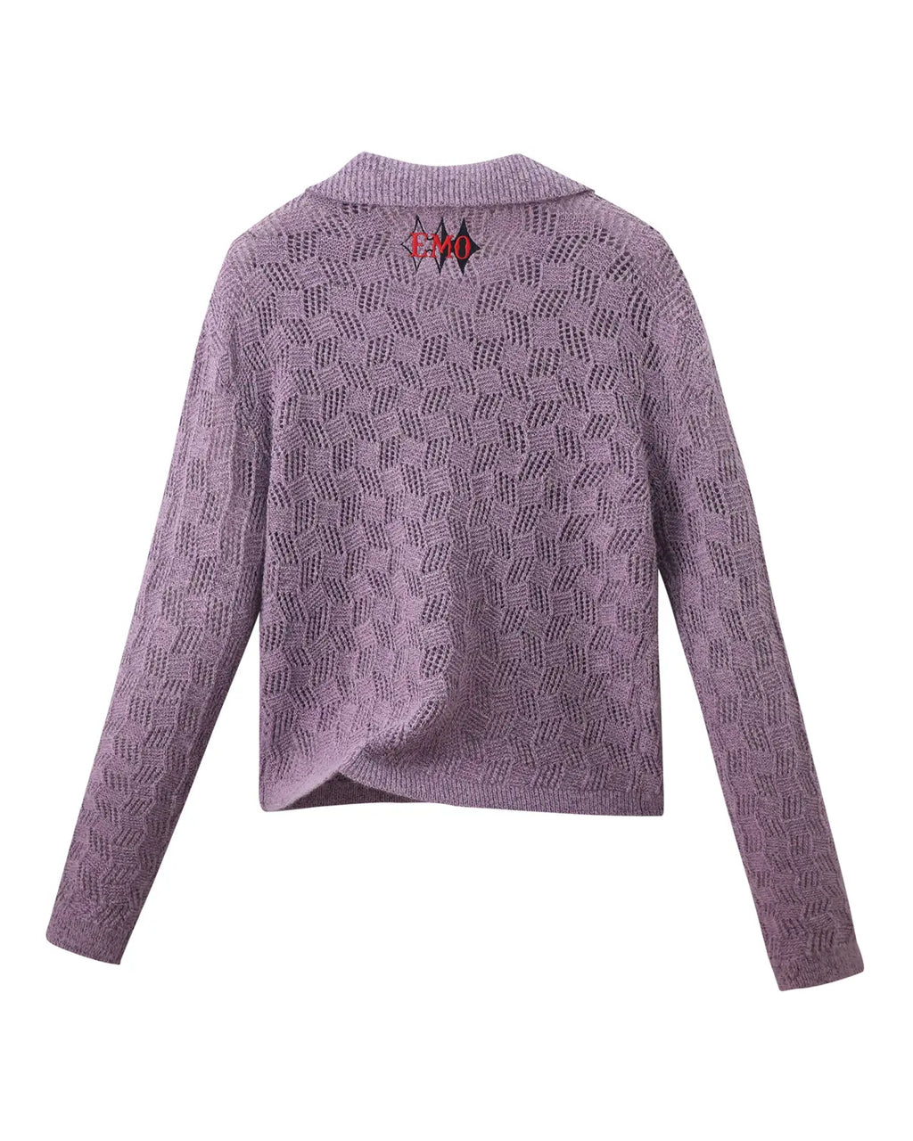 EMO Open-Neck Diamond Knit Relaxed Polo（Purple）