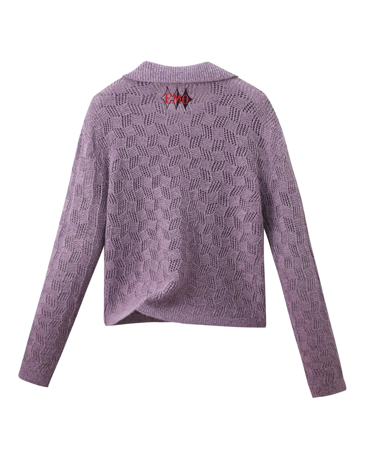 EMO Open-Neck Diamond Knit Relaxed Polo（Purple）