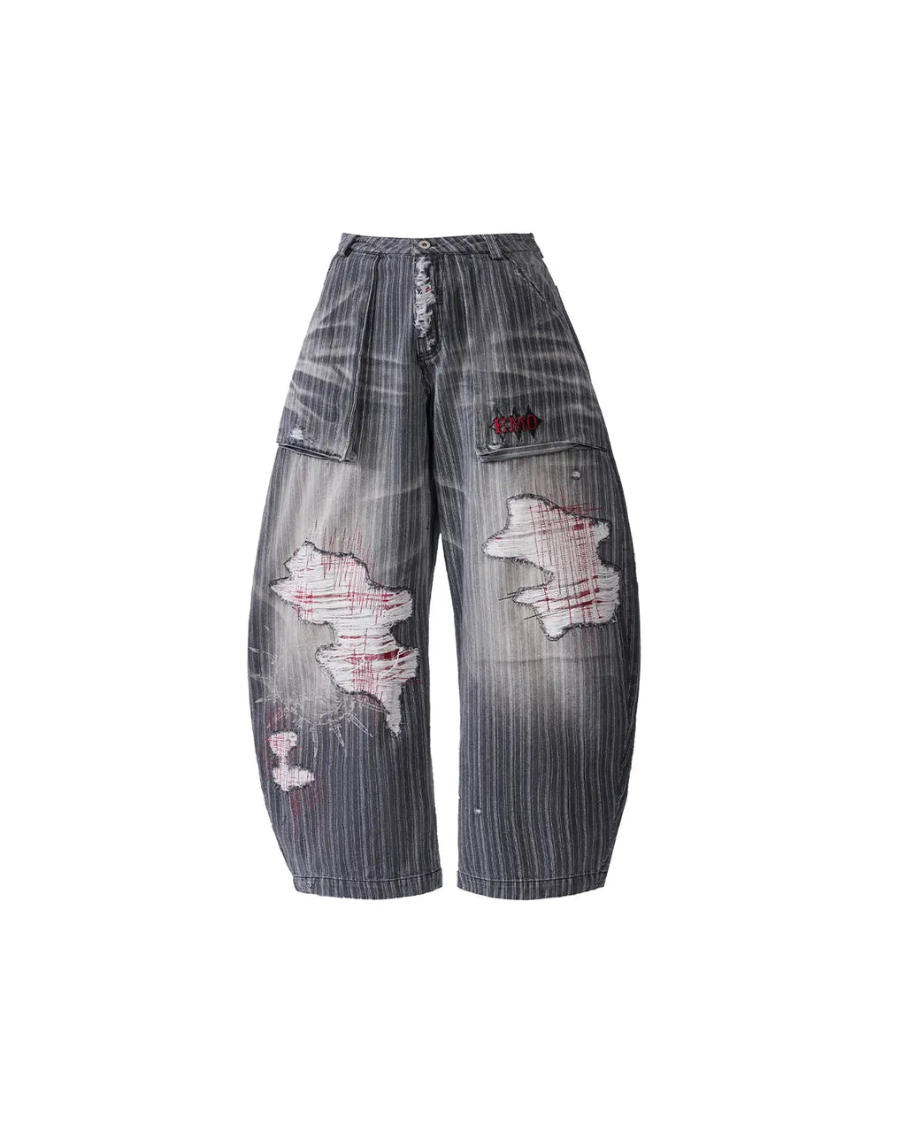 EMO Vertical Stripe Ripped Retro Jeans