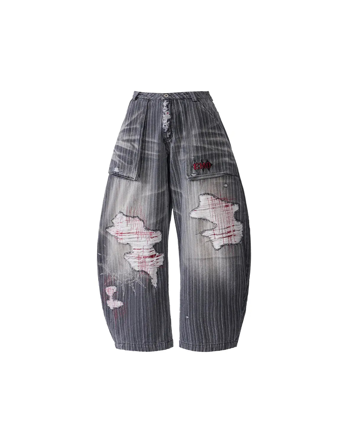 EMO Vertical Stripe Ripped Retro Jeans