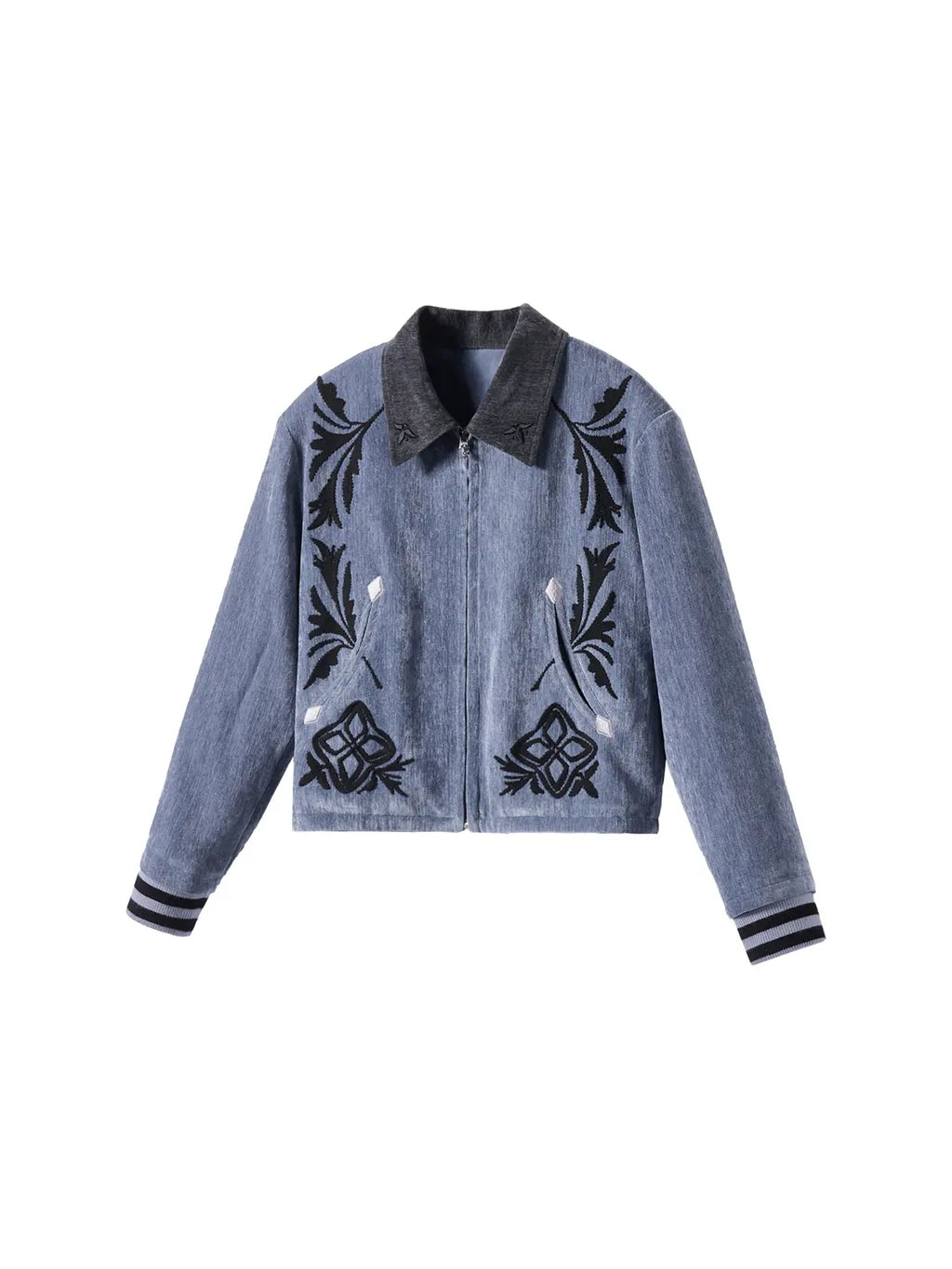 EMO Vintage Velvet Panel Baseball Jacket