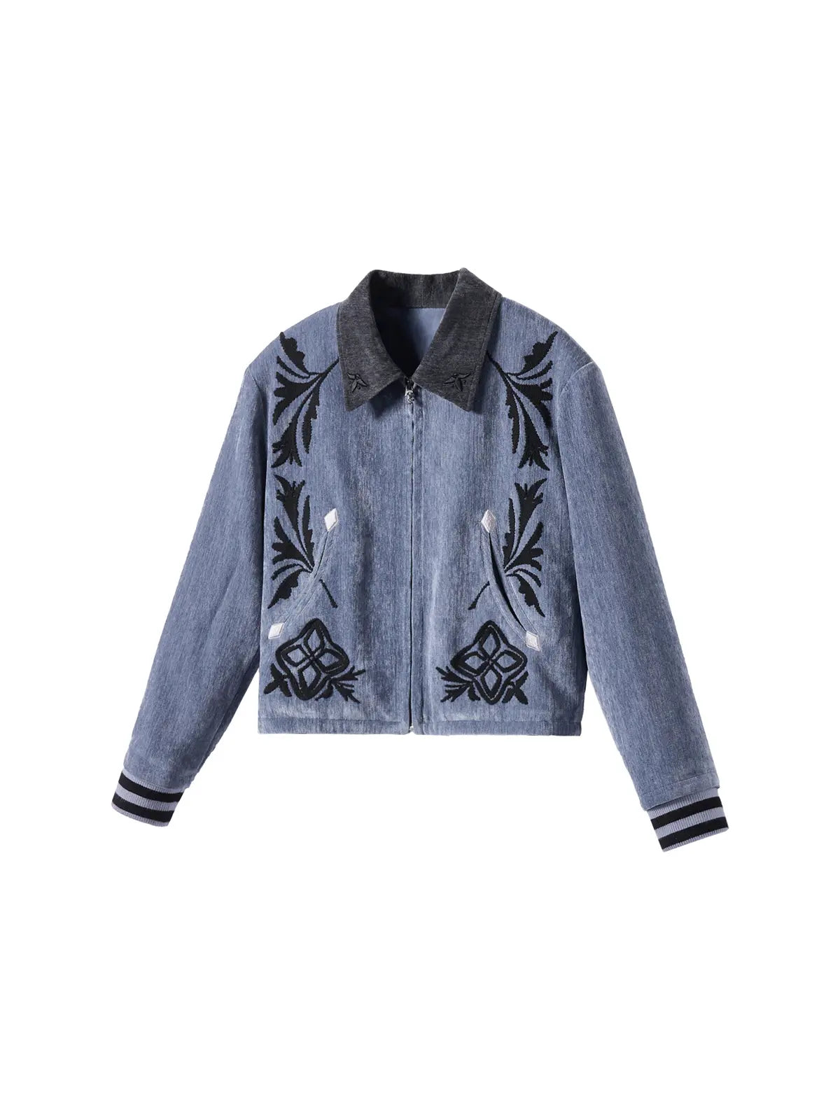 EMO Vintage Velvet Panel Baseball Jacket