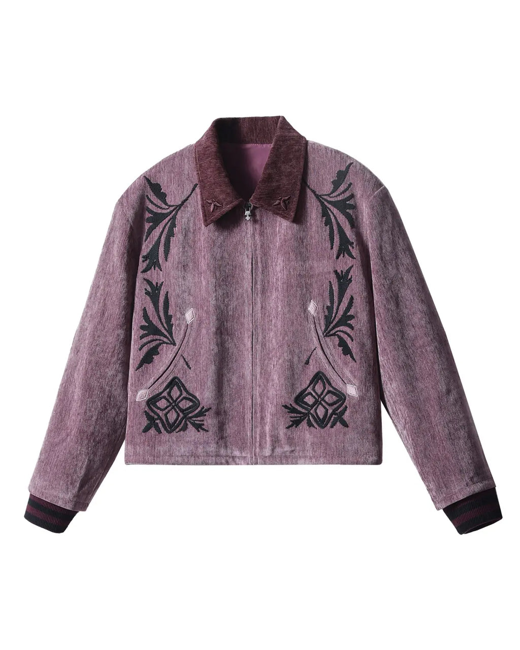 EMO Vintage Velvet Panel Baseball Jacket（Purple）