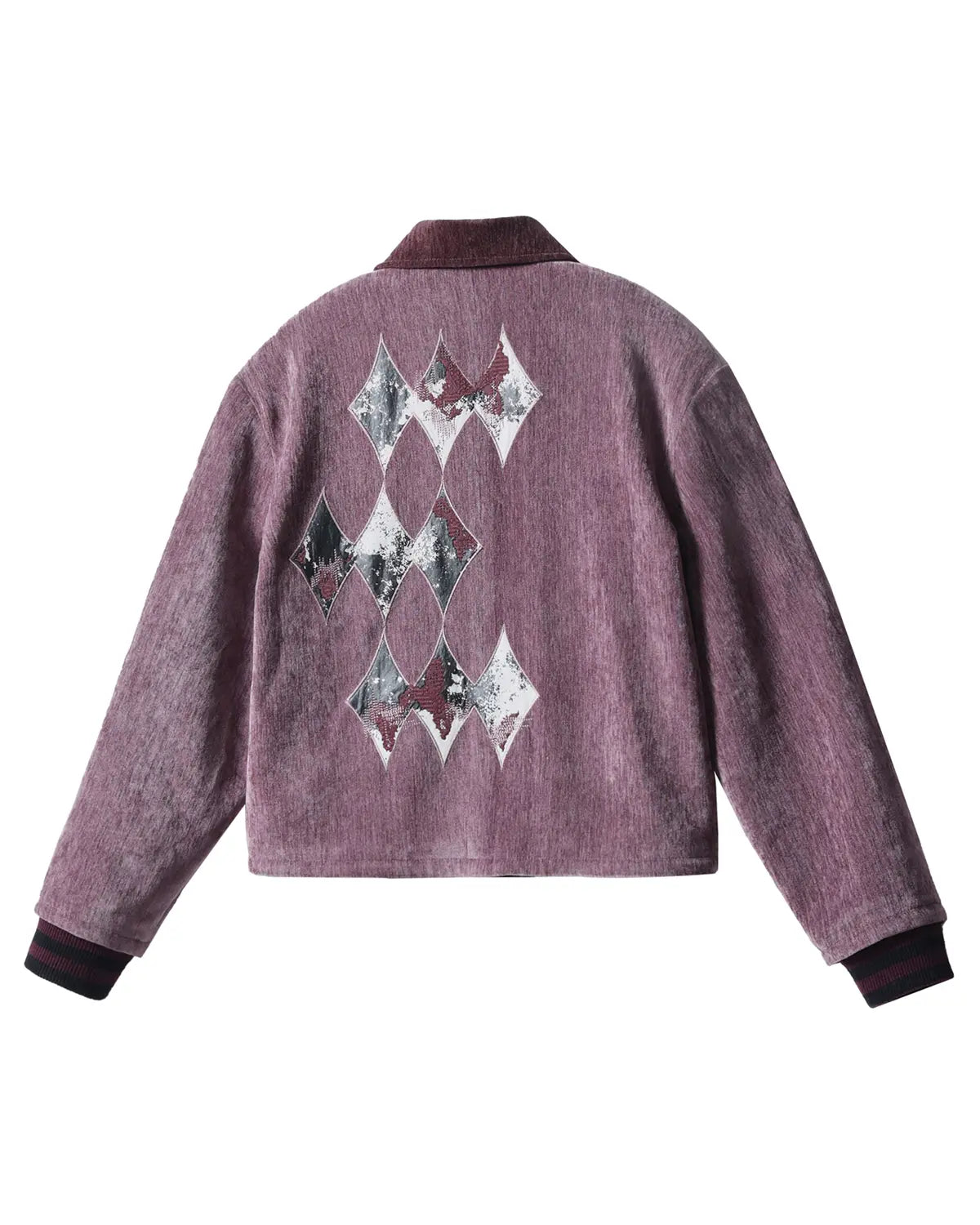 EMO Vintage Velvet Panel Baseball Jacket（Purple）