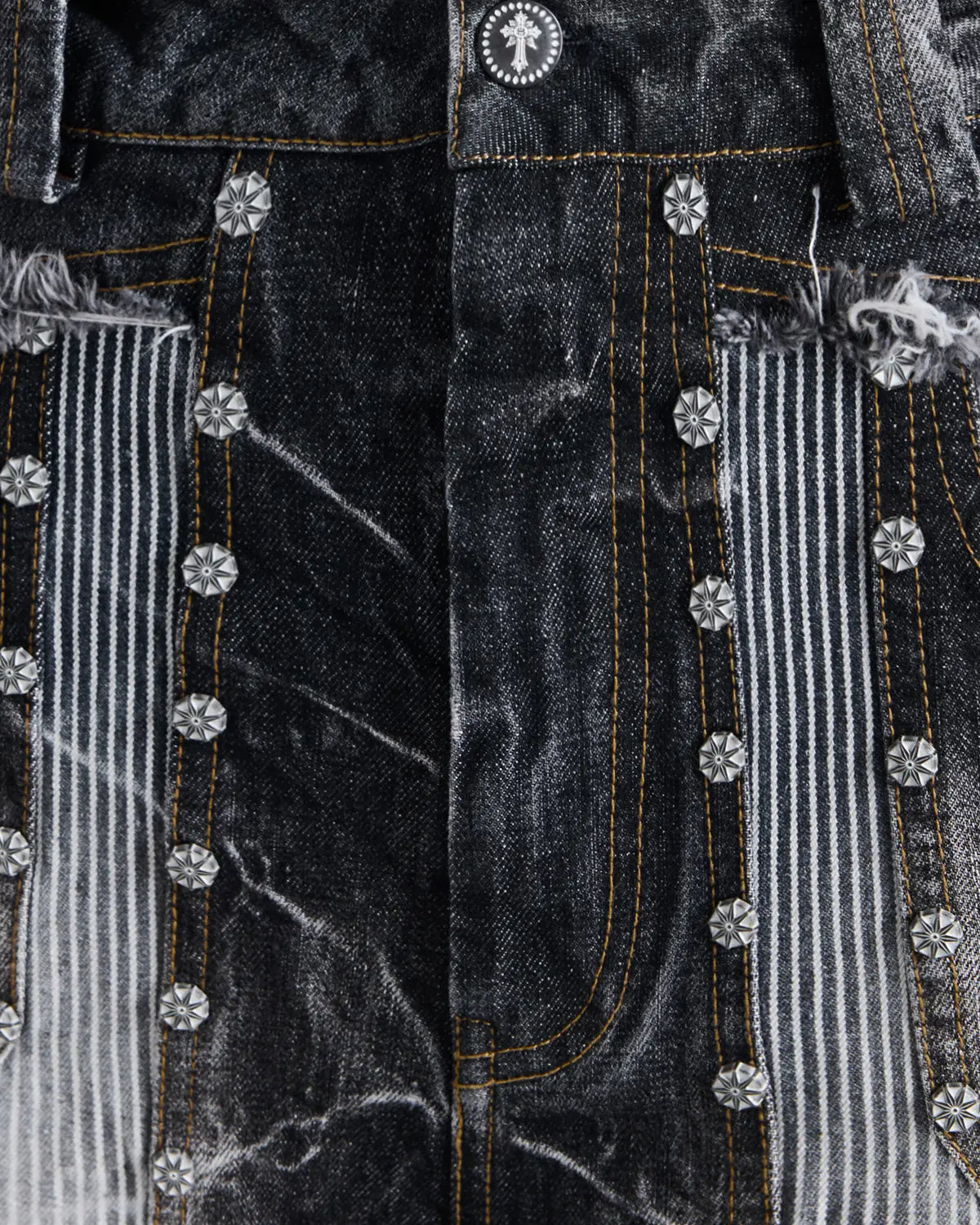 EMO Washed Denim Panel Cropped Jeans