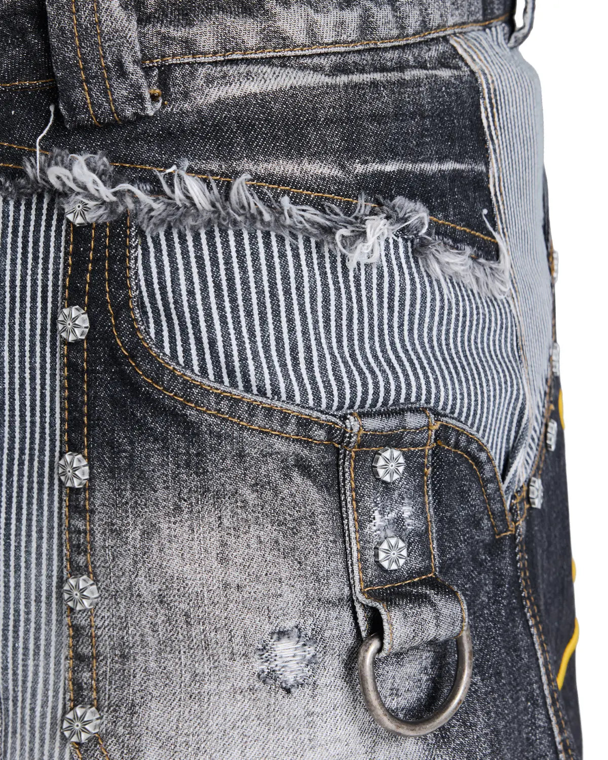 EMO Washed Denim Panel Cropped Jeans