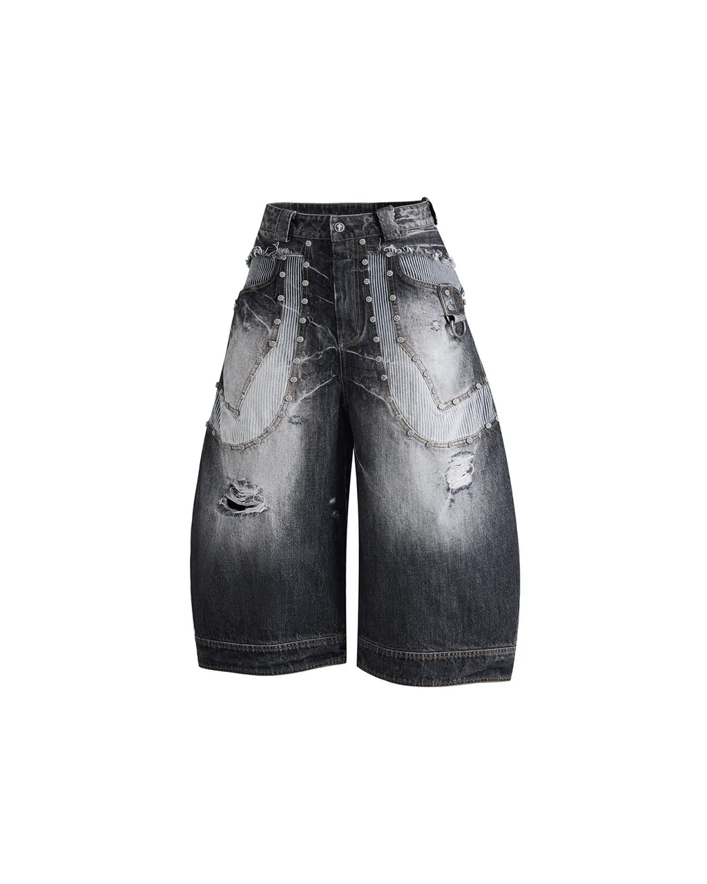 EMO Washed Denim Panel Cropped Jeans