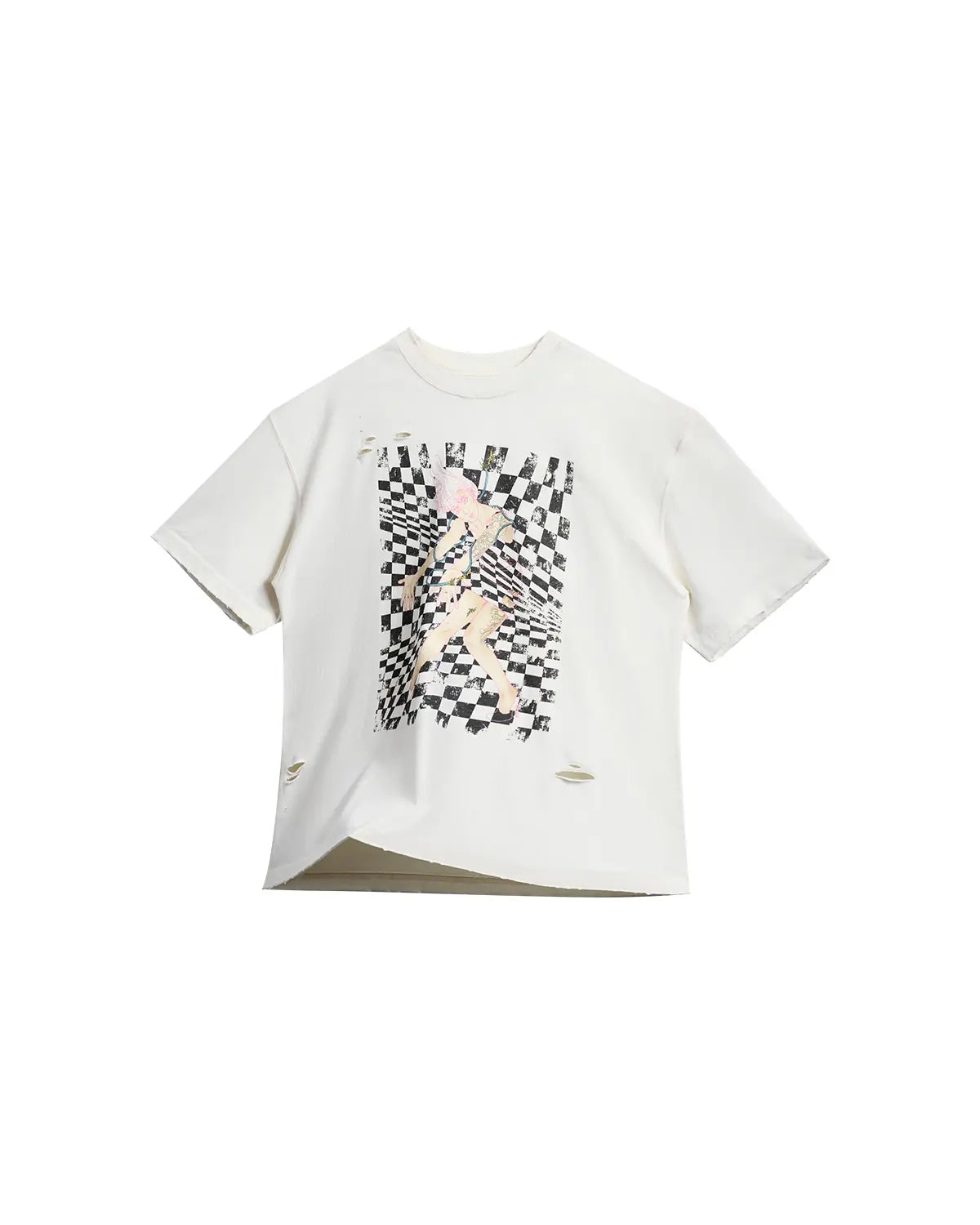 EMO Distressed Camo Washed Cropped Tee（White）