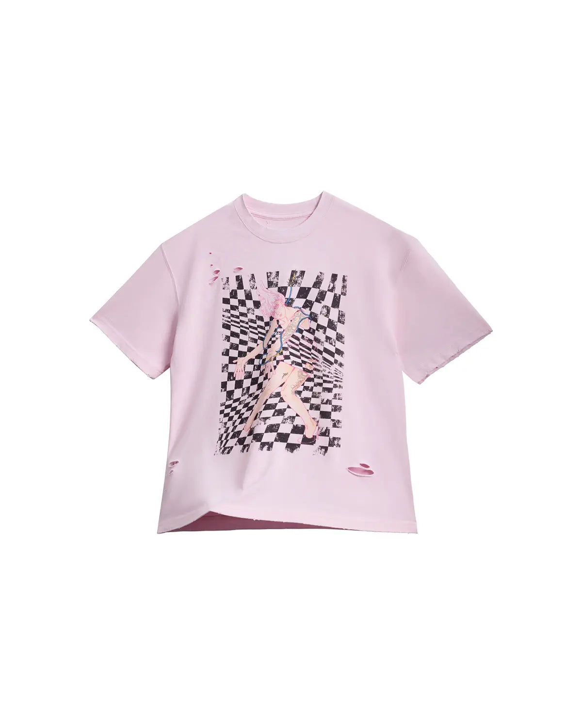 EMO Distressed Camo Washed Cropped Tee（Pink）