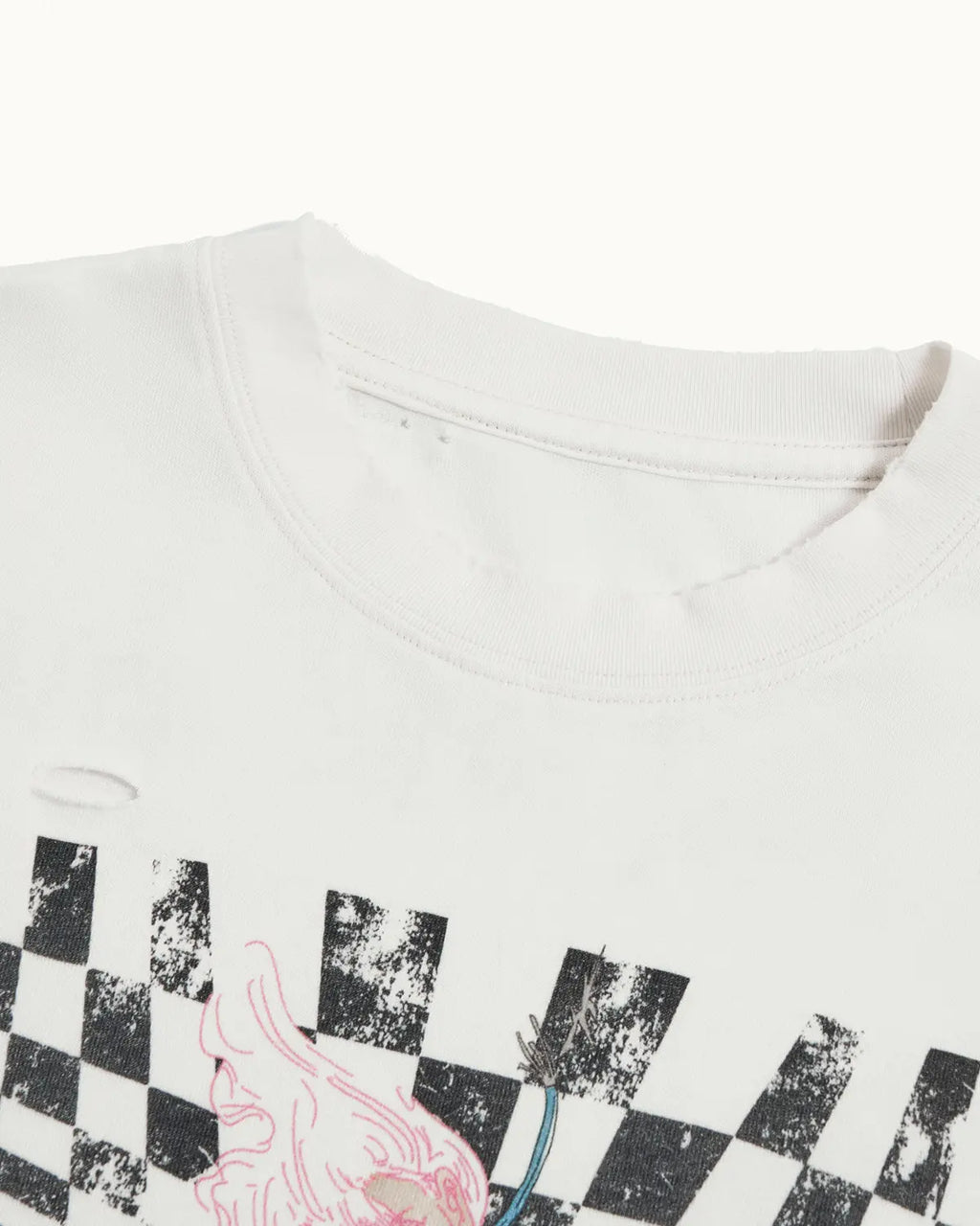 EMO Distressed Camo Washed Cropped Tee White