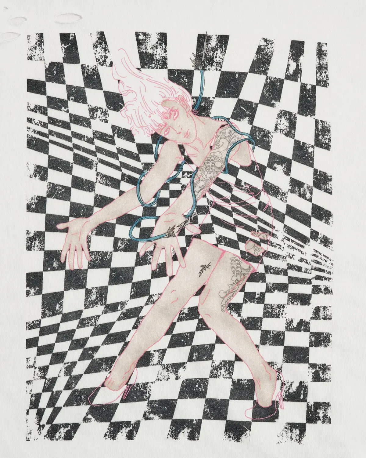 EMO Distressed Camo Washed Cropped Tee（White）