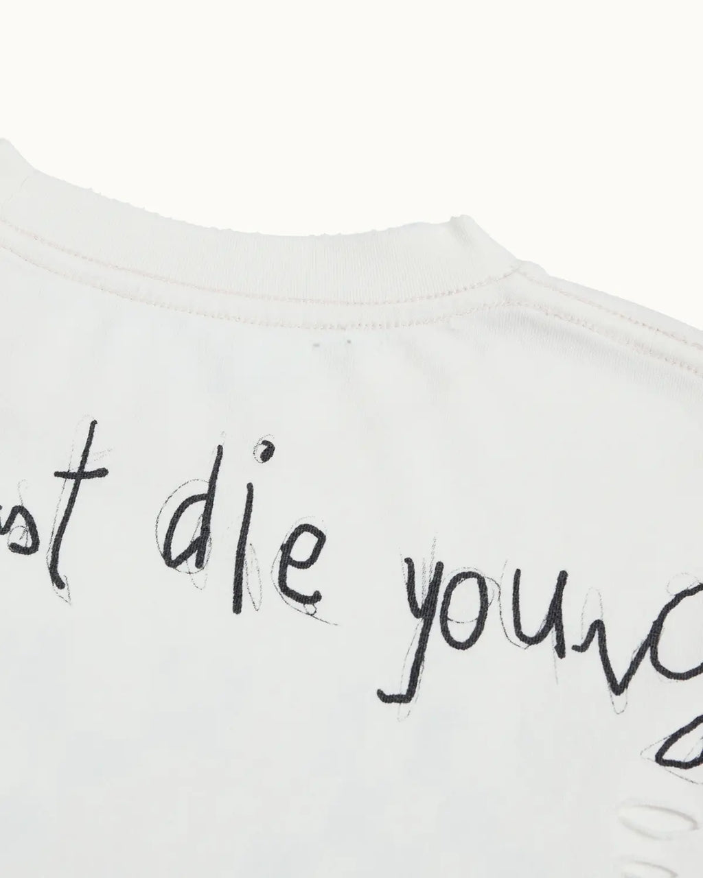 EMO Distressed Camo Washed Cropped Tee White