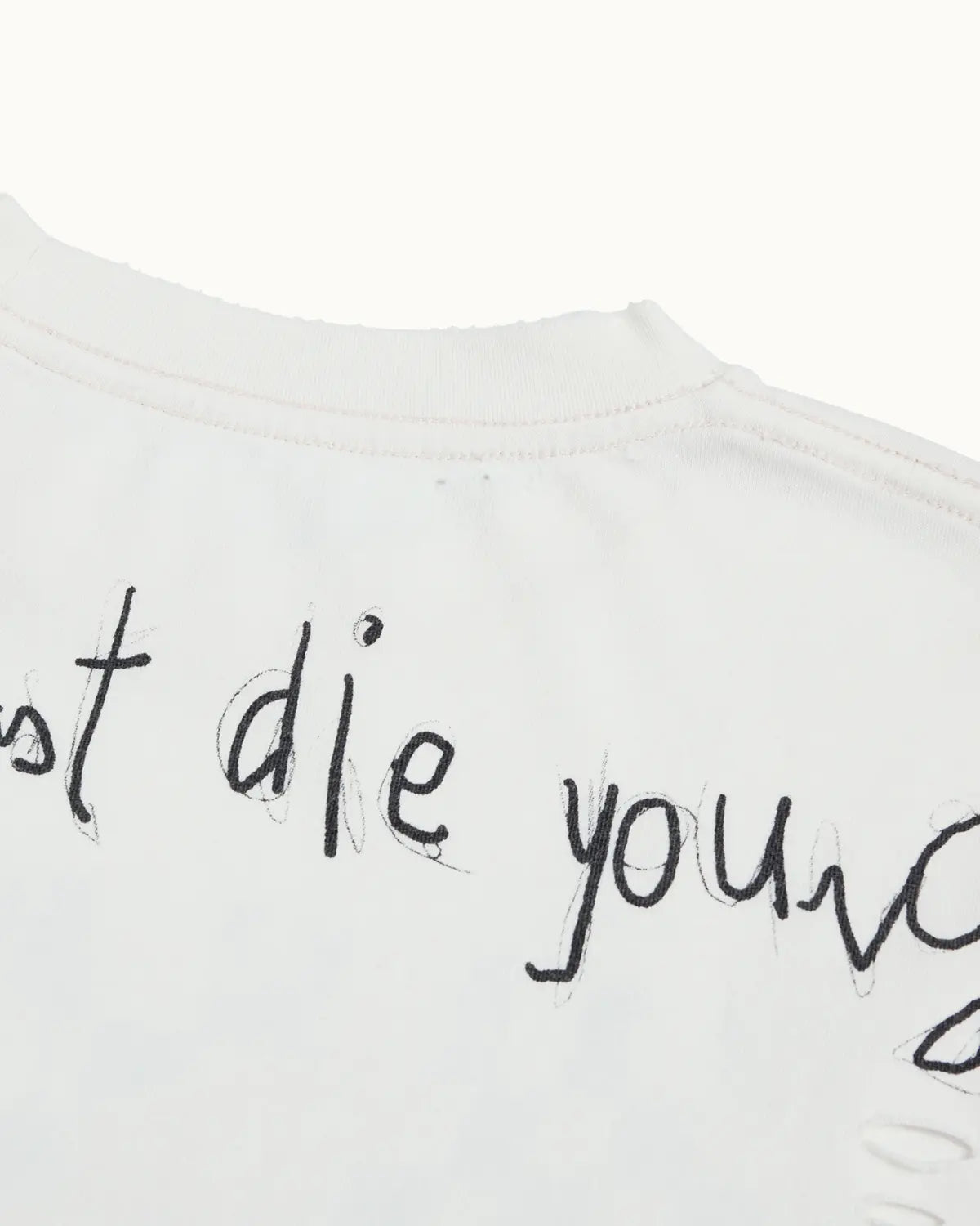 EMO Distressed Camo Washed Cropped Tee（White）