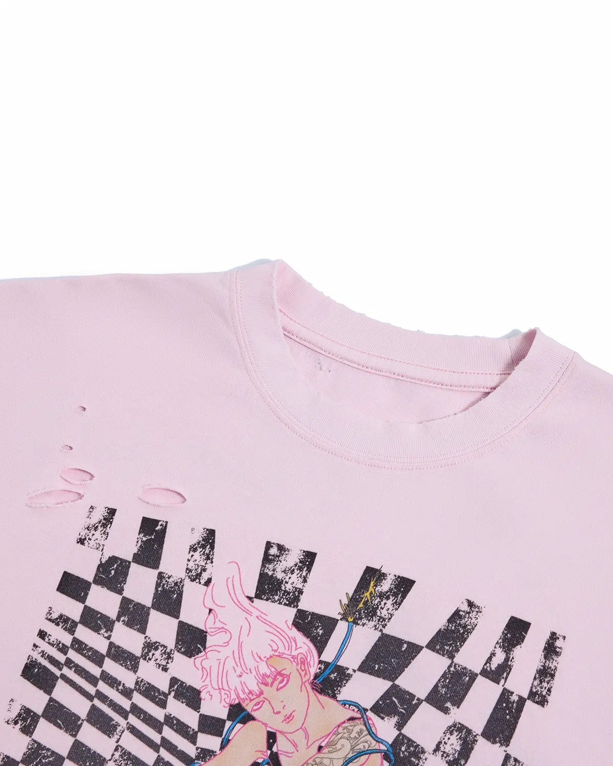 EMO Distressed Camo Washed Cropped Tee（Pink）