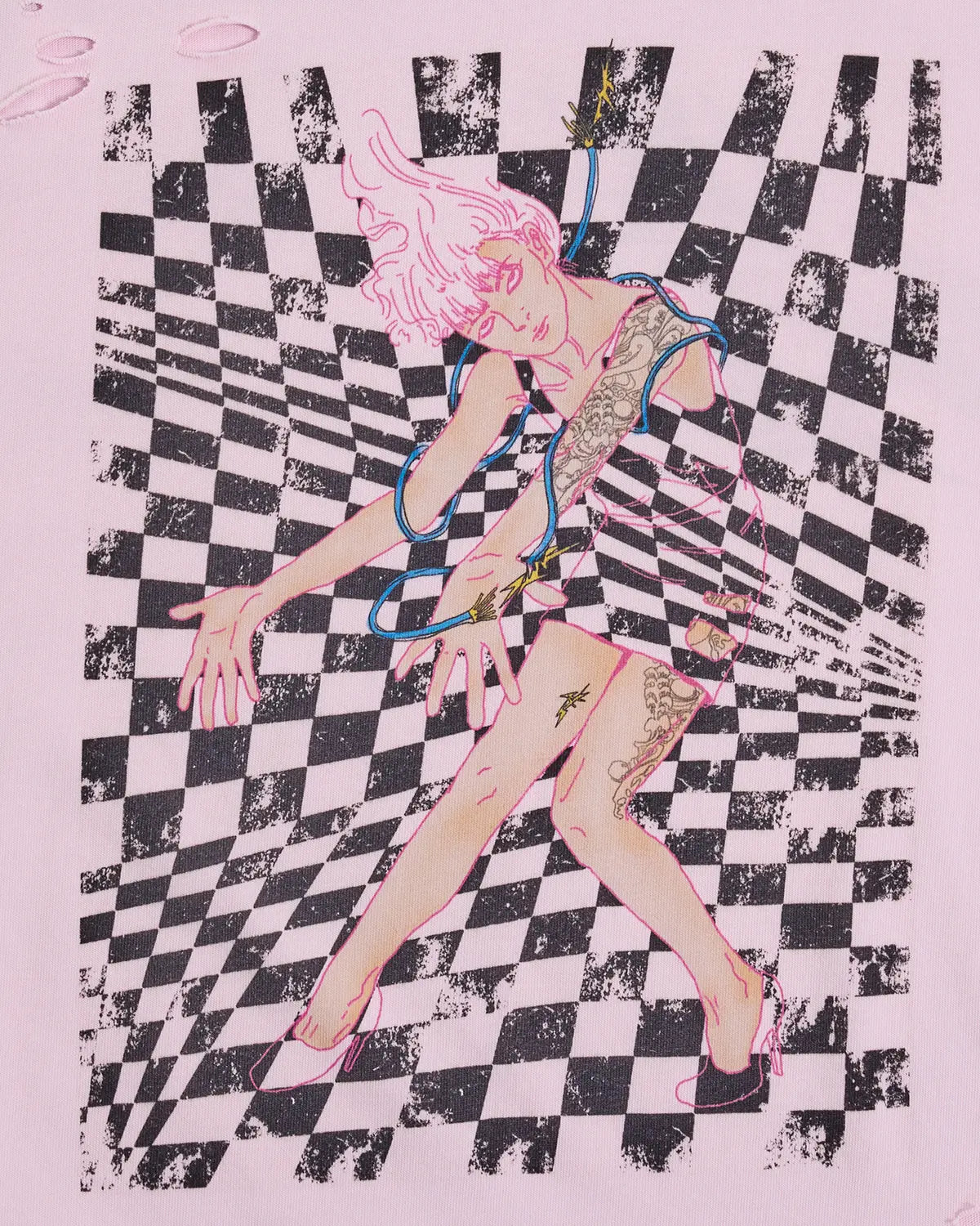 EMO Distressed Camo Washed Cropped Tee（Pink）