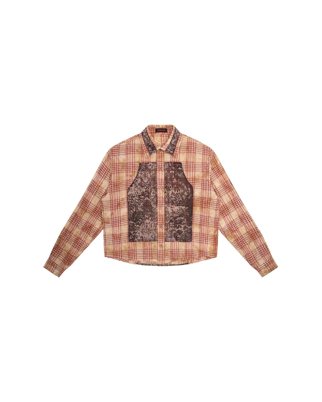 EMO Print Sheer Panel Plaid Shirt