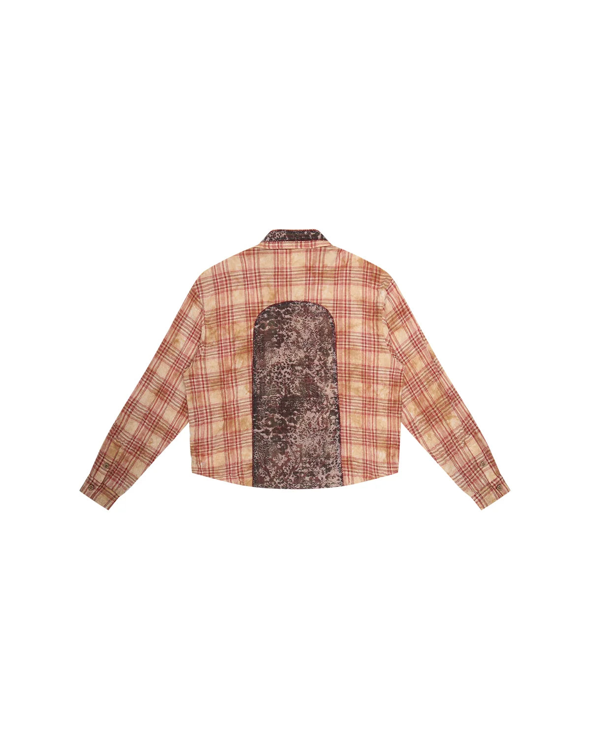 EMO Print Sheer Panel Plaid Shirt