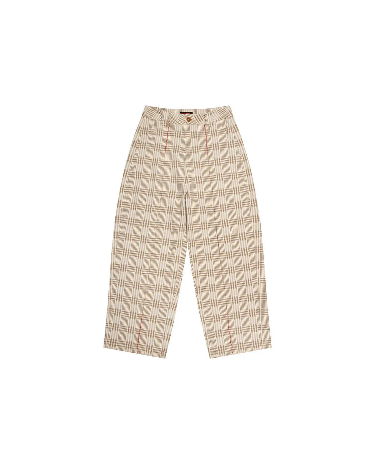 EMO Vintage Plaid Balloon Trousers Beige