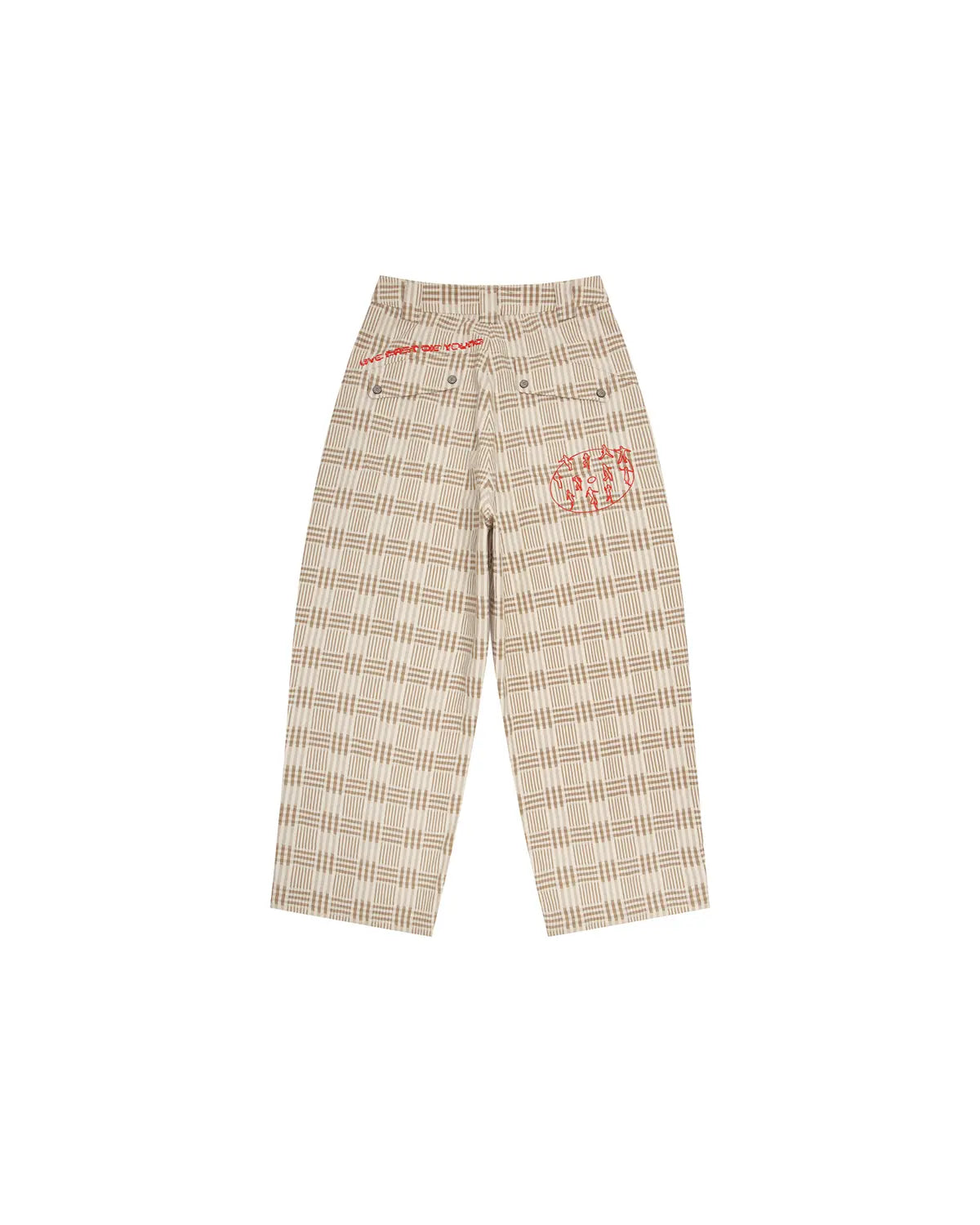 EMO Vintage Plaid Balloon Trousers Beige
