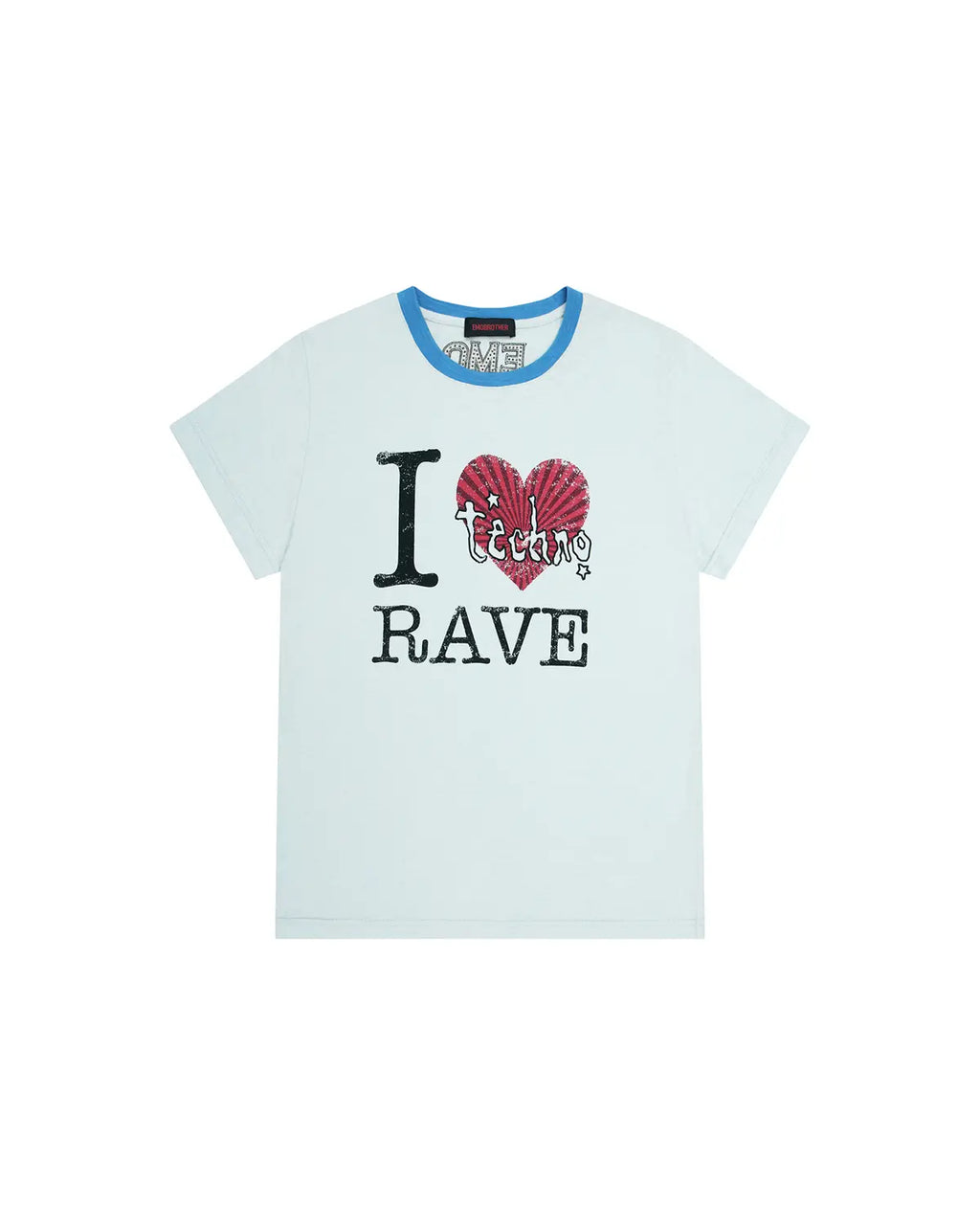 EMO “I Love Techno” Slub Print Tee（blue）