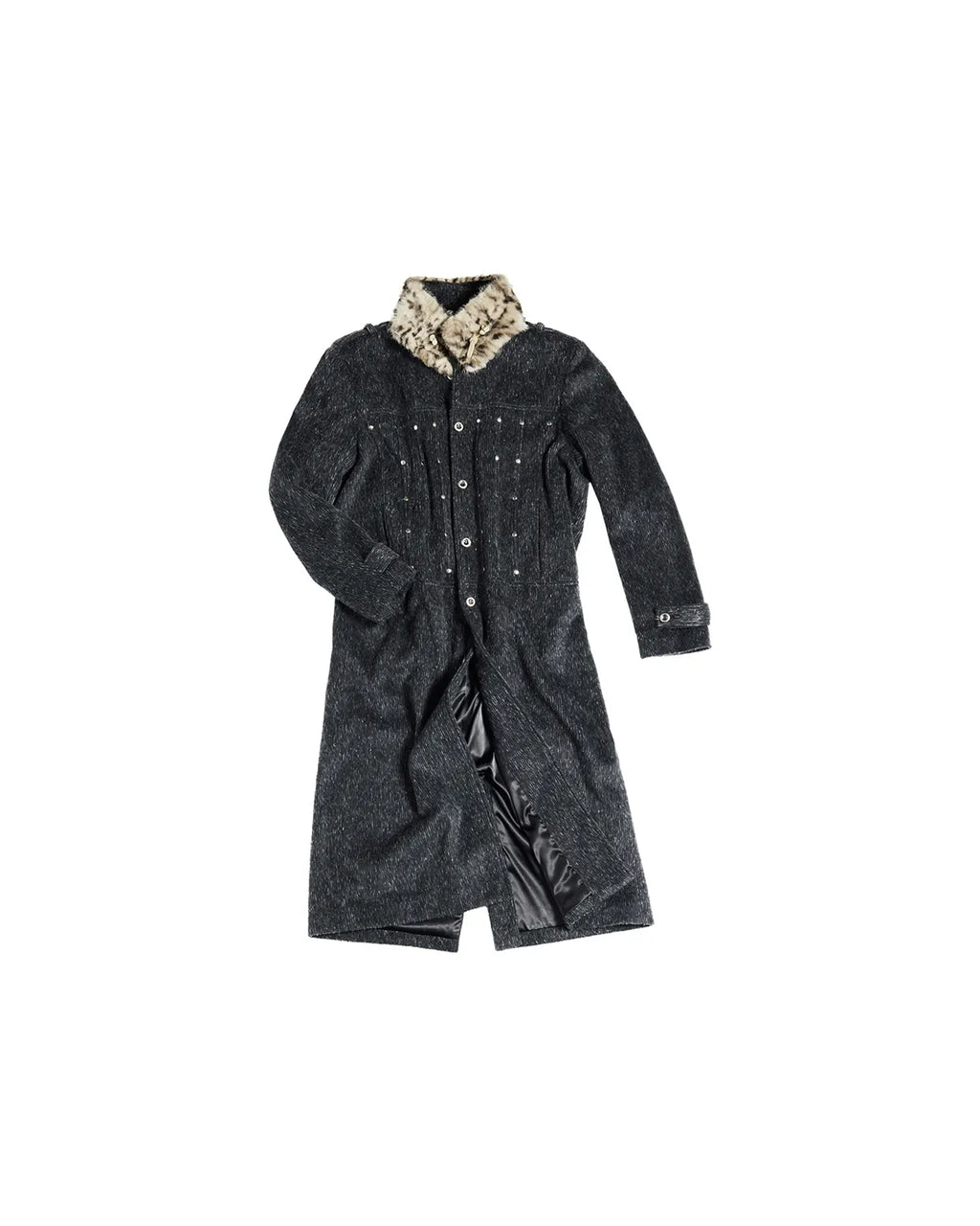 EMO Detachable Leopard Collar Long Coat