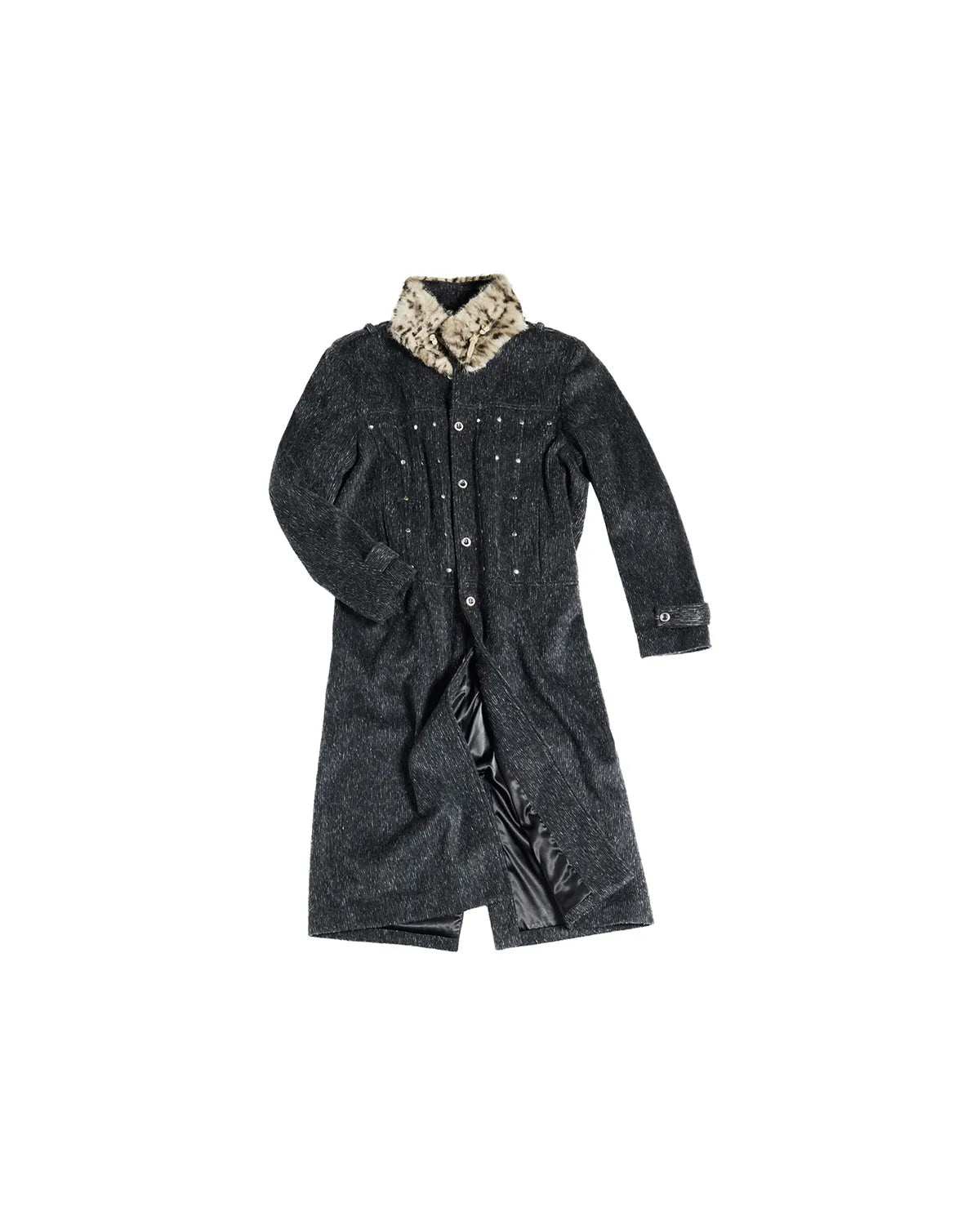 EMO Detachable Leopard Collar Long Coat