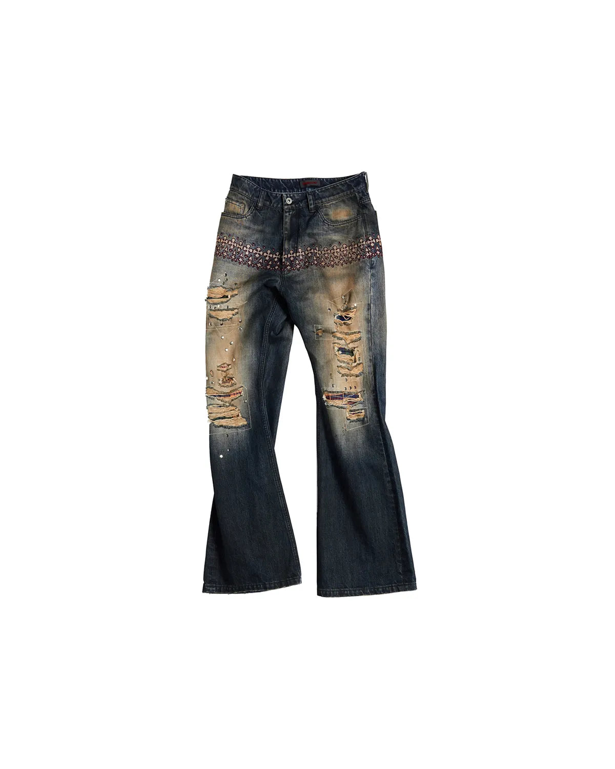 EMO Plaid Patch Distressed Jeans