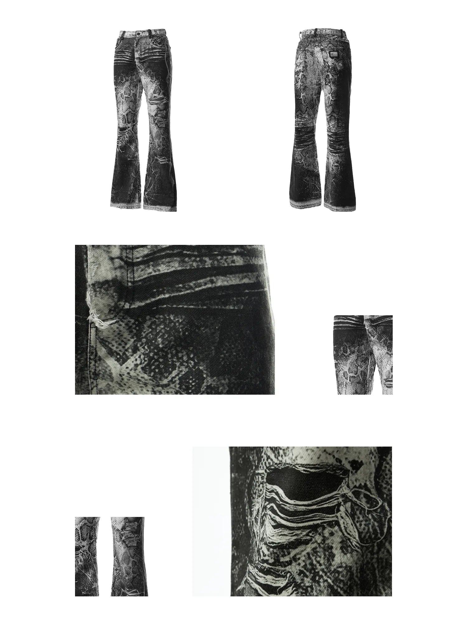 3D Snake Print Flare Jeans detail