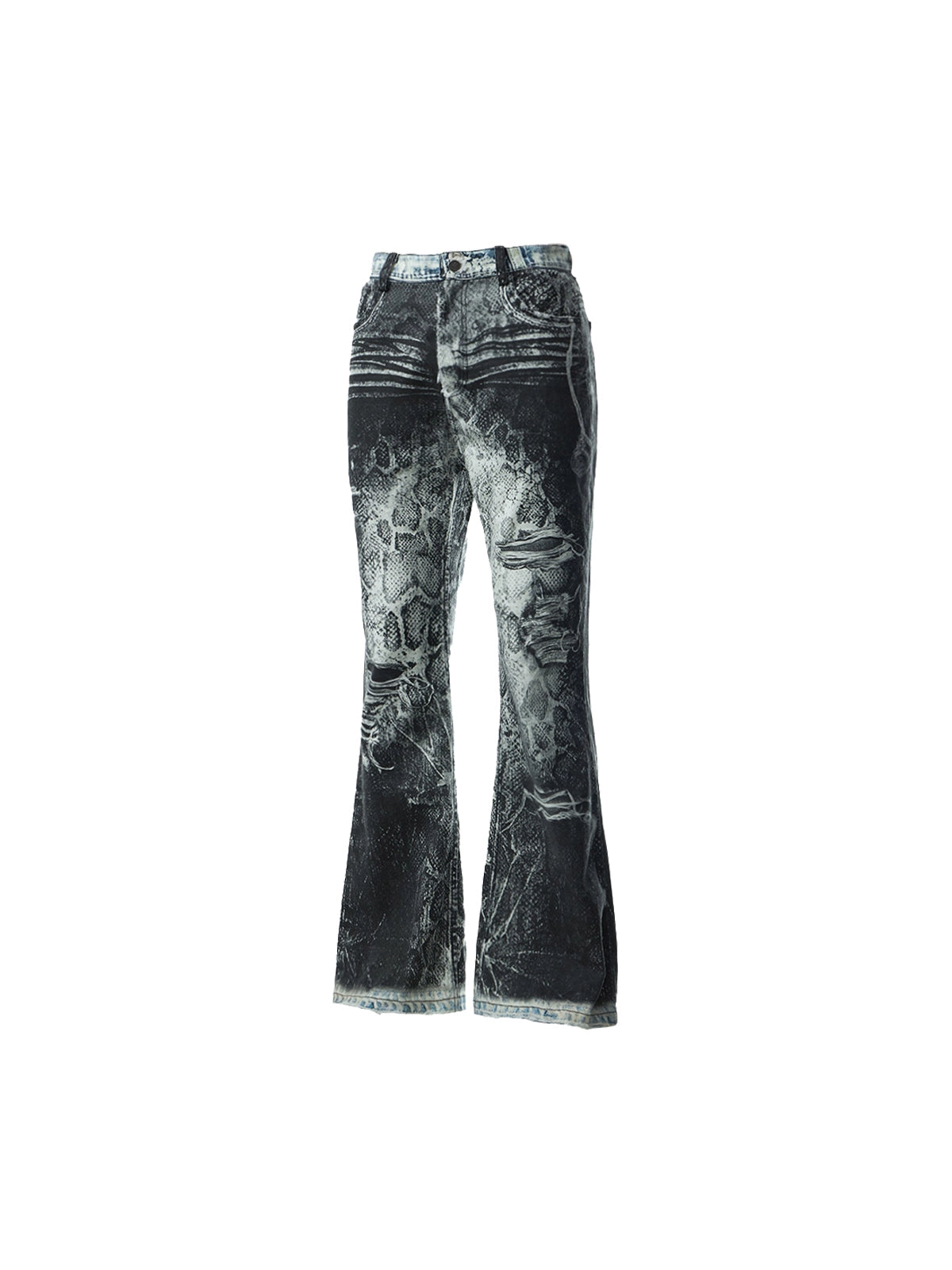 3D Snake Print Flare Jeans