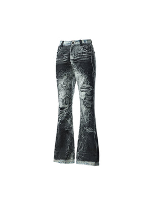3D Snake Print Flare Jeans